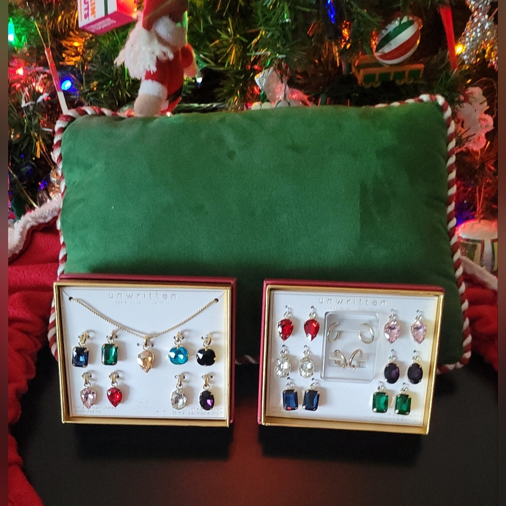 Bundle of 2 Unwritten Multi-Color Glass Mix& Match Necklace & Hoop Earrings Sets